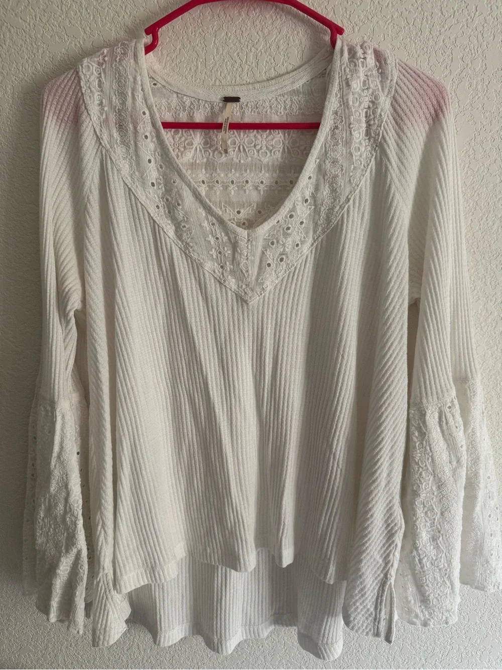 Free People Ivory Thermal Lace Bell Sleeve Boho Tunic Top XS